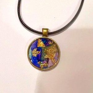 purple gold flake resin necklace, one of a kind, handmade